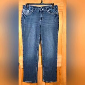 Earl Jeans Straight Leg Blue Jeans Rhinestones Embroidered Womens 14 Western